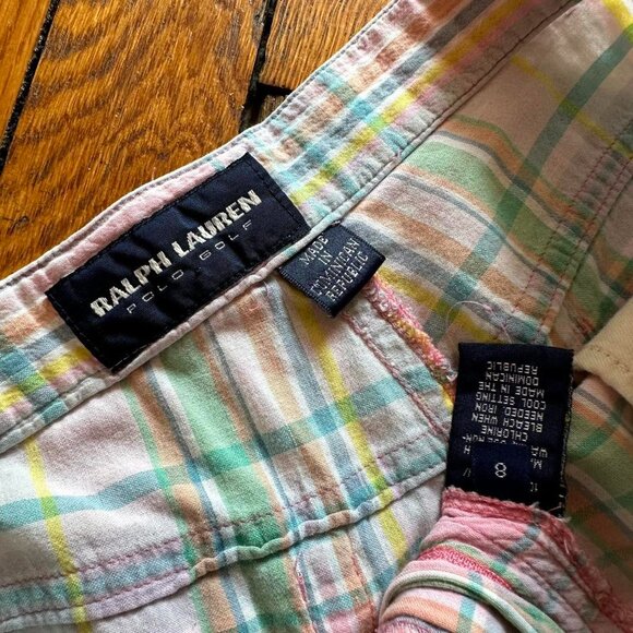 Vintage 90s Ralph Lauren Polo Golf‎ Plaid Pants Women Size 8 White Green Pink - Picture 4 of 6